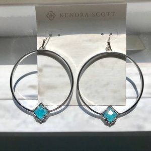 Kendra Scott sliver hoop earrings with blue stone